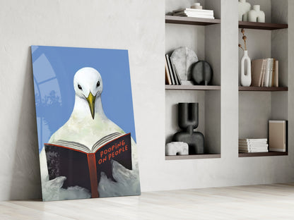 Blue Sky Seagull With Open Book Glass Wall Art