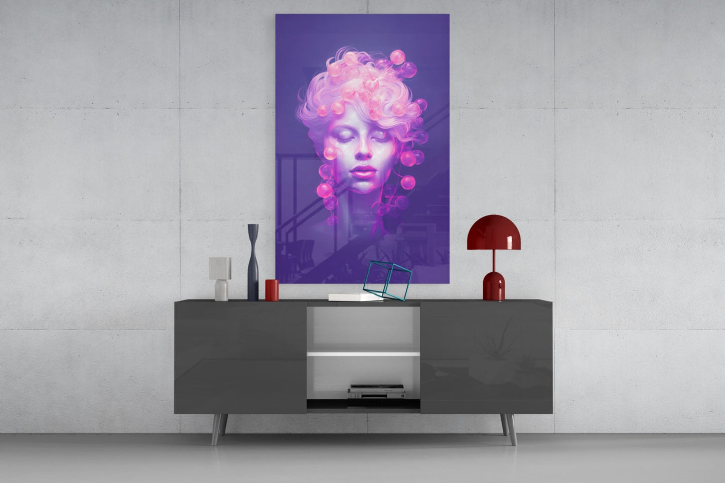 Purple Bubble Crown Sleeping Muse Glass Wall Art