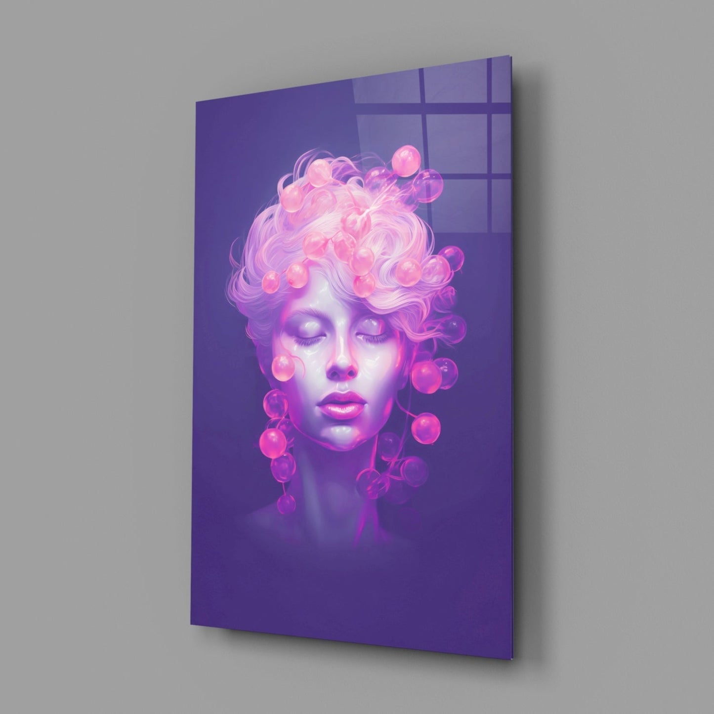 Purple Bubble Crown Sleeping Muse Glass Wall Art
