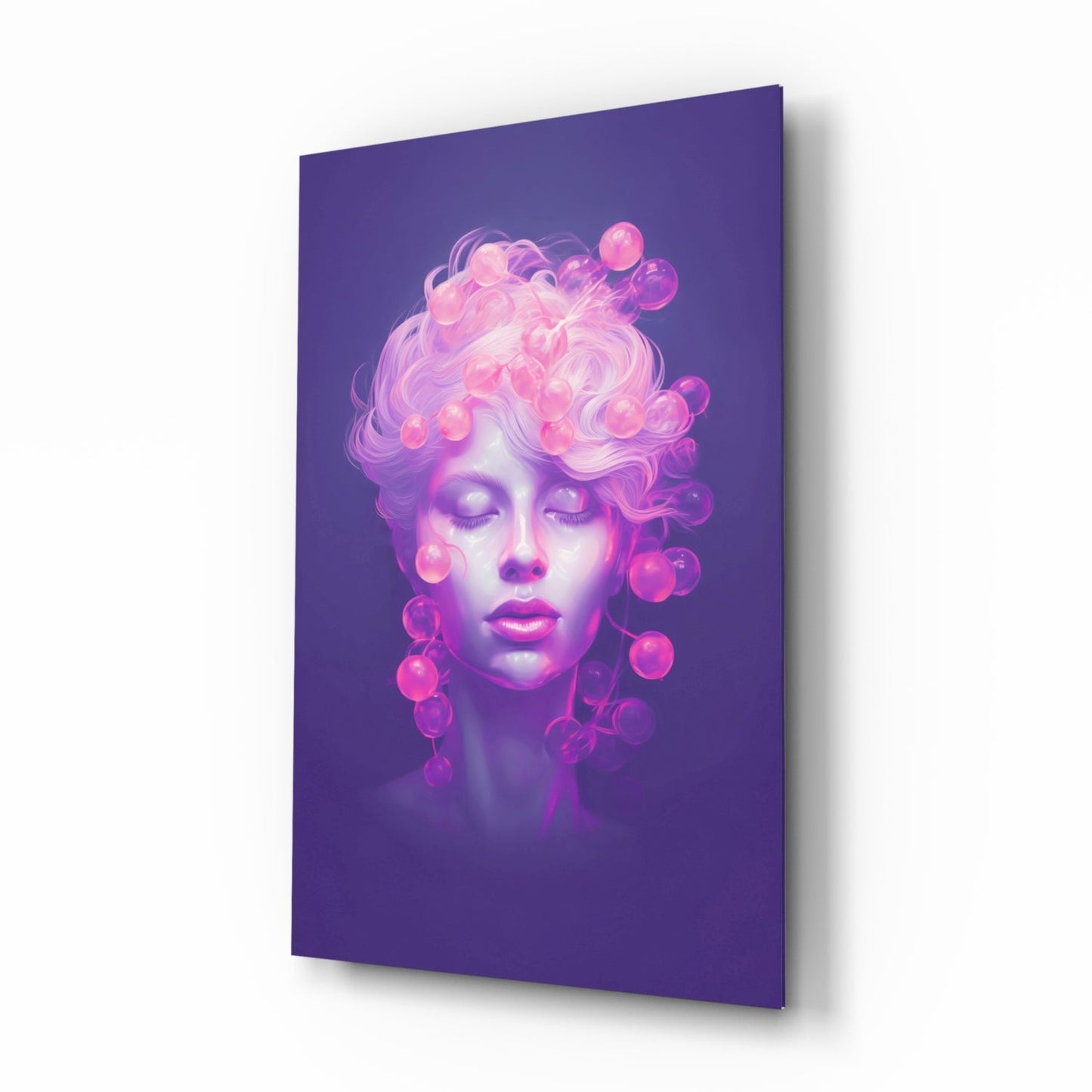 Purple Bubble Crown Sleeping Muse Glass Wall Art