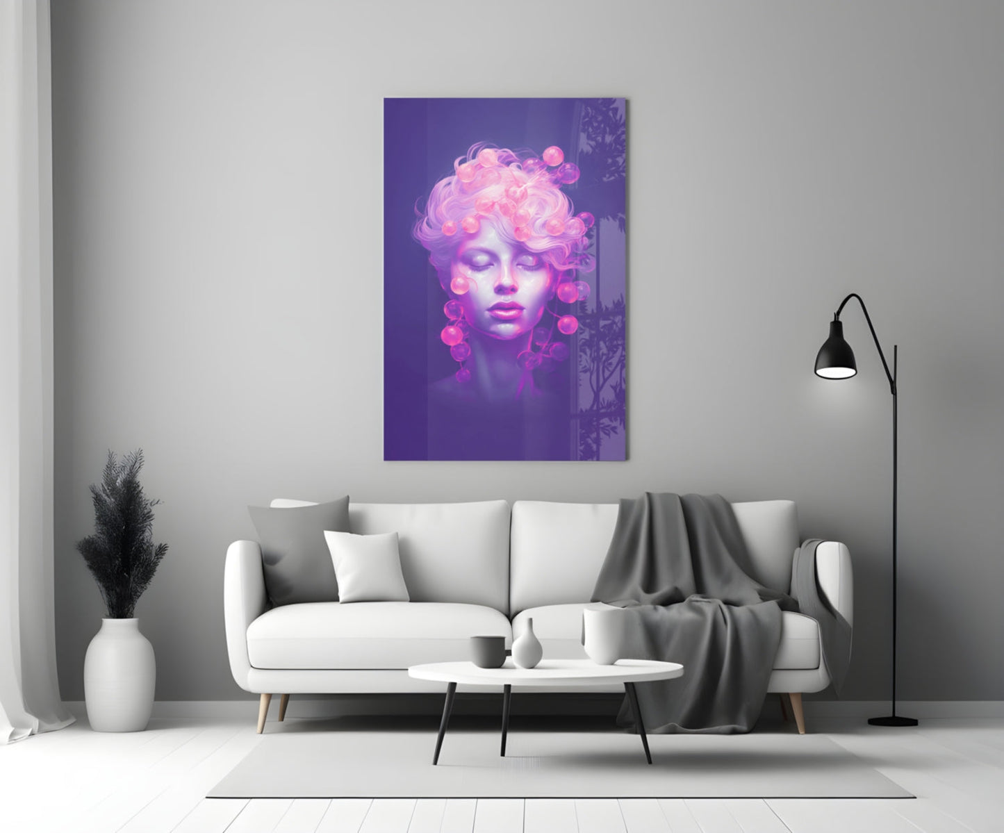 Purple Bubble Crown Sleeping Muse Glass Wall Art