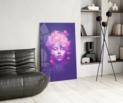 Purple Bubble Crown Sleeping Muse Glass Wall Art