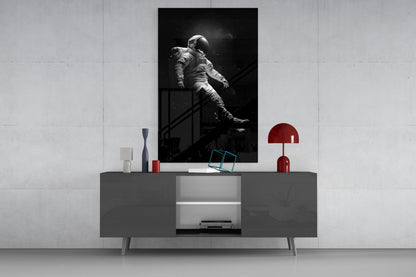 Drifting Astronaut Starry Black Space Glass Wall Art