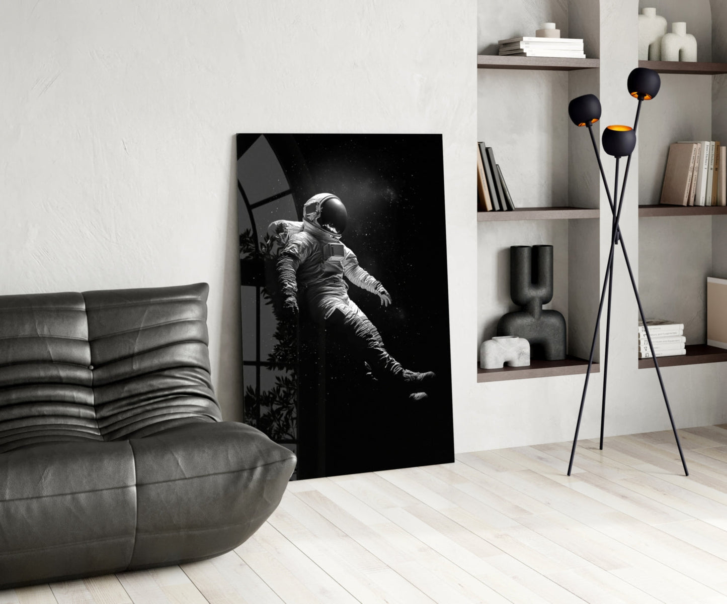 Drifting Astronaut Starry Black Space Glass Wall Art
