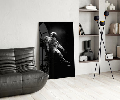 Drifting Astronaut Starry Black Space Glass Wall Art