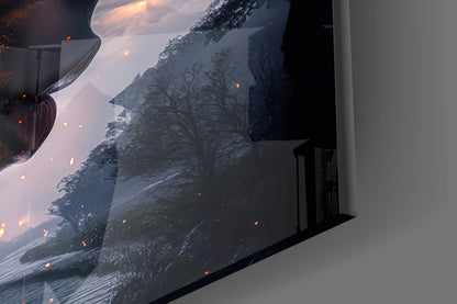 Fiery Valley Double Exposure Face Glass Wall Art