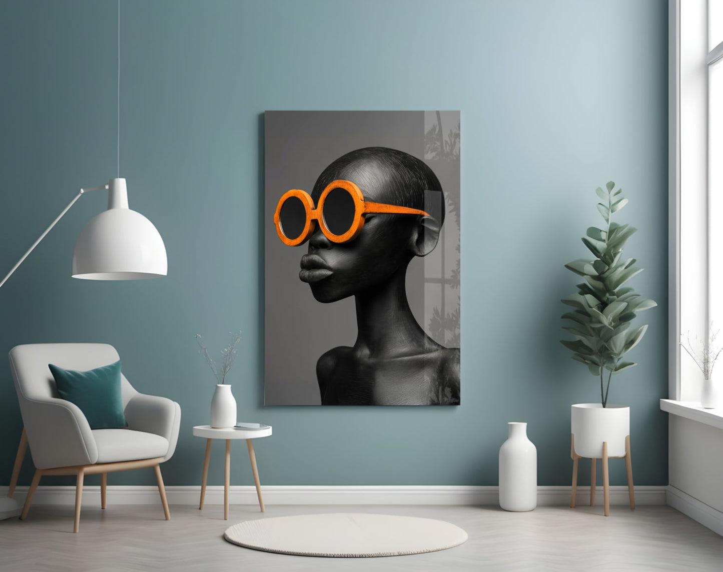 Orange Round Sunglasses Gray Portrait Glass Wall Art