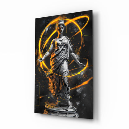 Stone Goddess Amber Neon Orbit Glass Wall Art