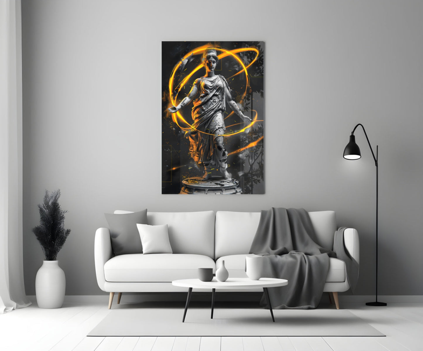 Stone Goddess Amber Neon Orbit Glass Wall Art