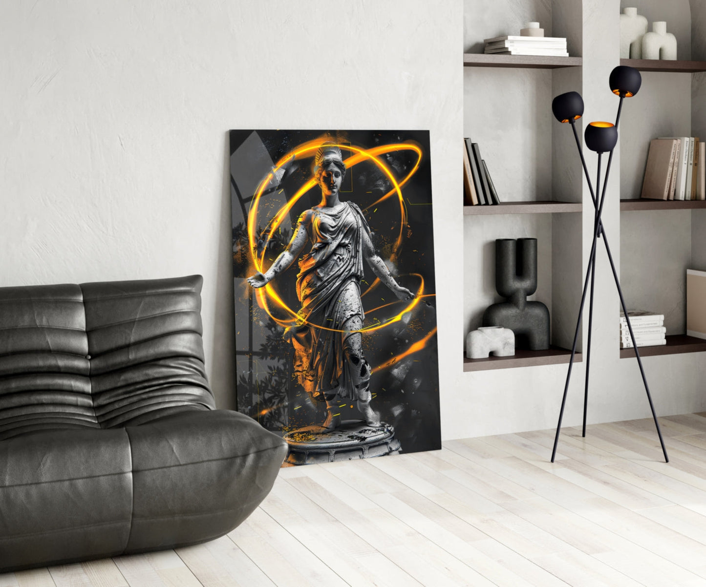 Stone Goddess Amber Neon Orbit Glass Wall Art