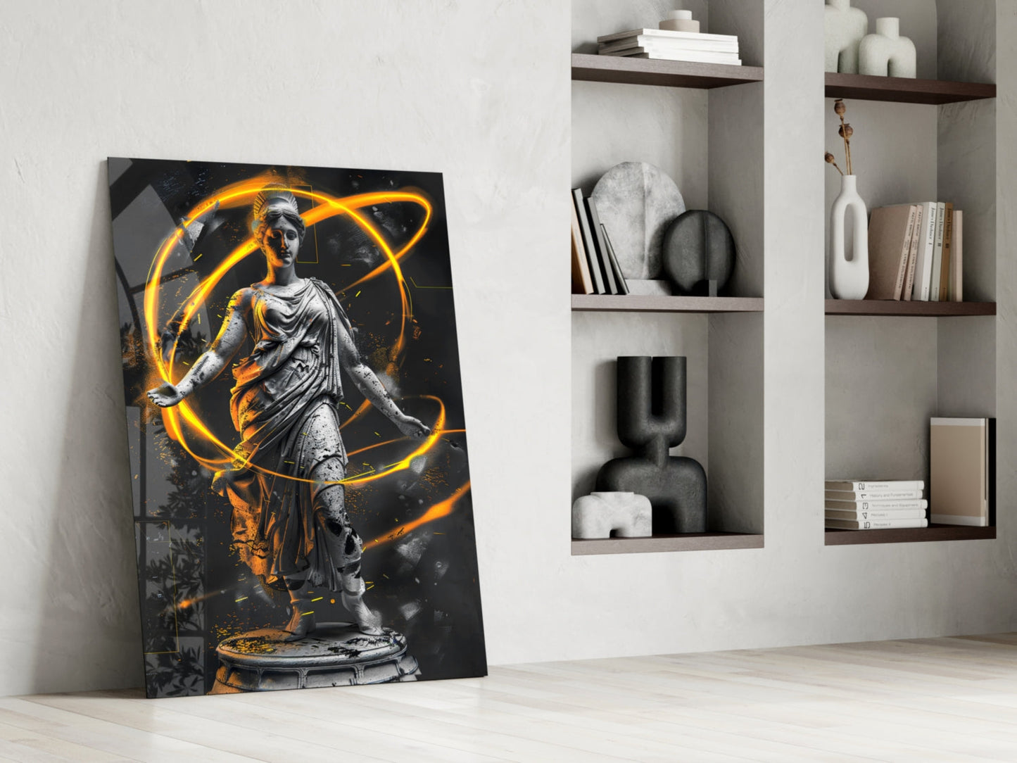 Stone Goddess Amber Neon Orbit Glass Wall Art