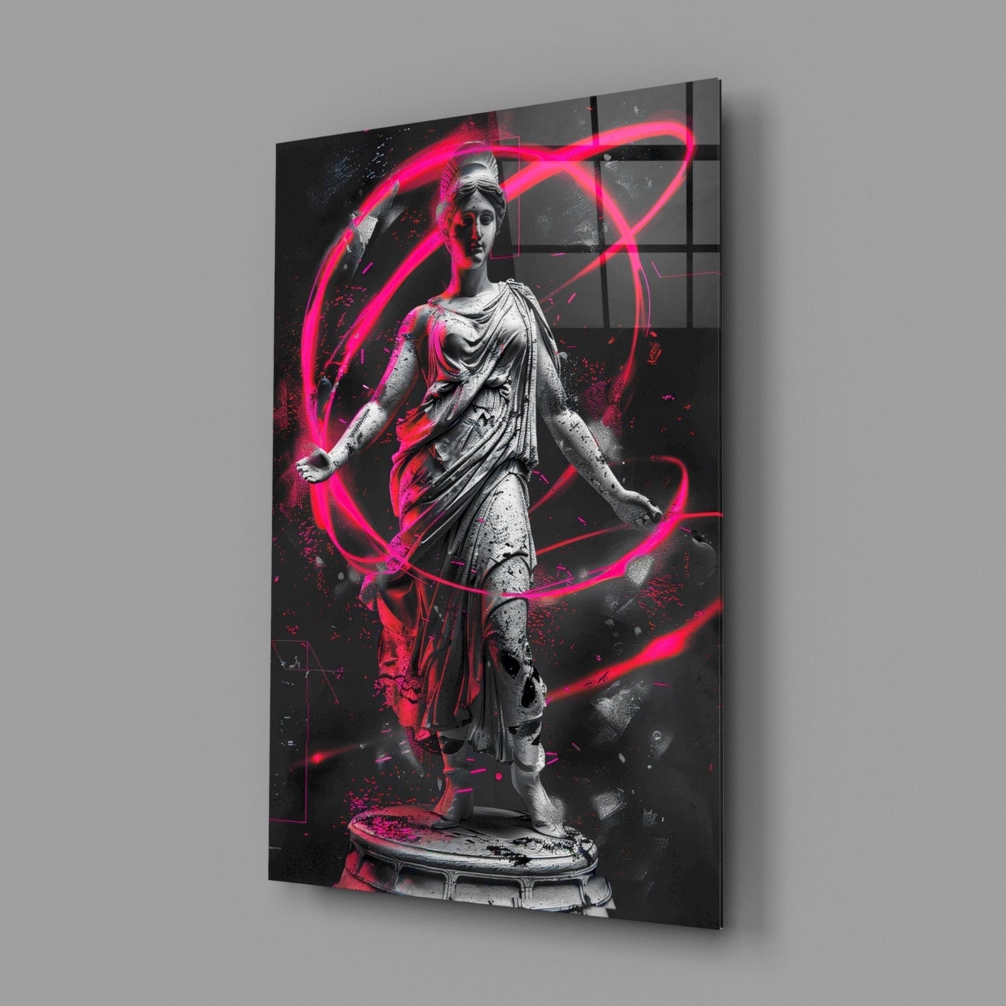 Stone Goddess Hot Pink Neon Orbit Glass Wall Art