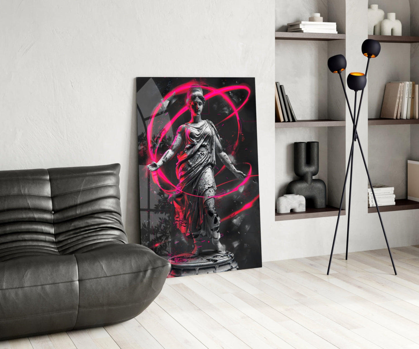 Stone Goddess Hot Pink Neon Orbit Glass Wall Art