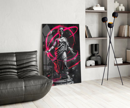 Stone Goddess Hot Pink Neon Orbit Glass Wall Art