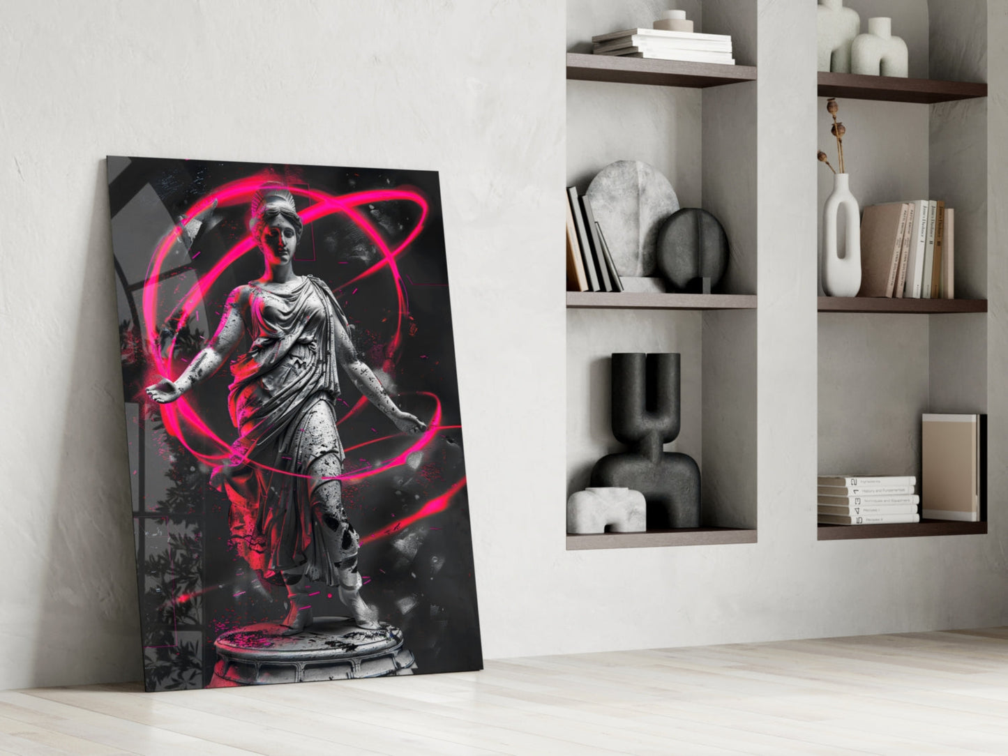 Stone Goddess Hot Pink Neon Orbit Glass Wall Art