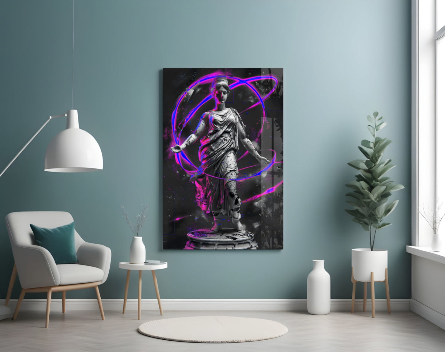 Stone Goddess Violet Neon Orbit Glass Wall Art