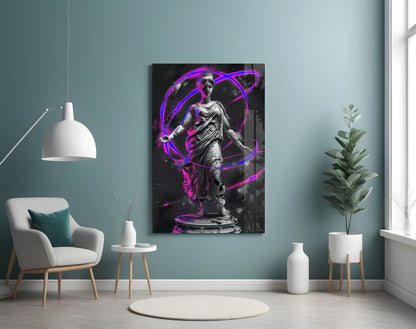 Stone Goddess Violet Neon Orbit Glass Wall Art