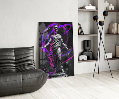 Stone Goddess Violet Neon Orbit Glass Wall Art