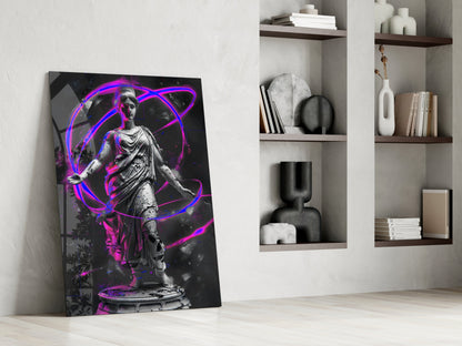 Stone Goddess Violet Neon Orbit Glass Wall Art