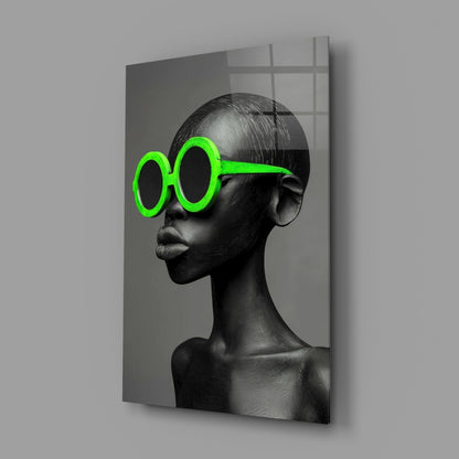 Neon Green Round Sunglasses Gray Portrait Glass Wall Art