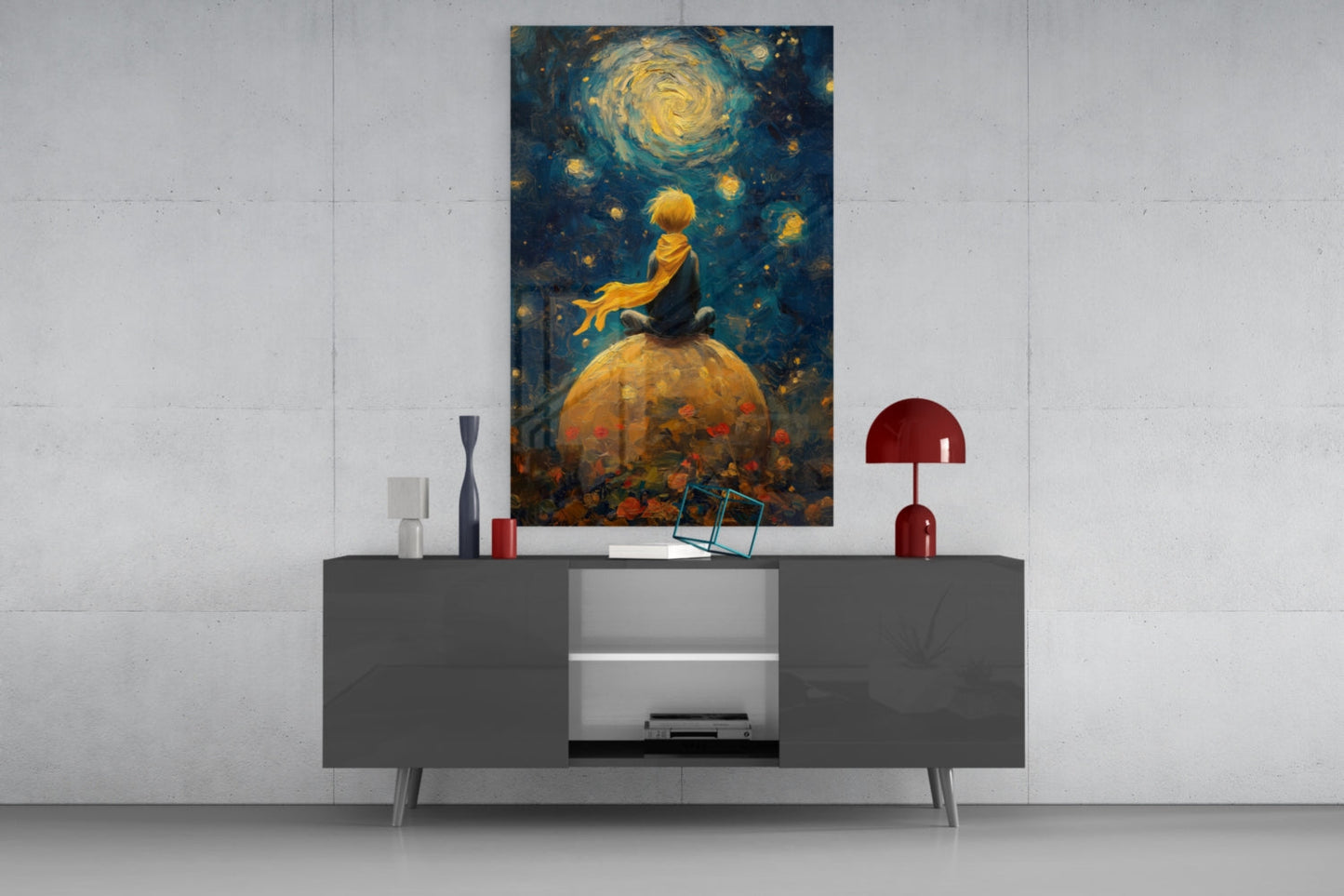 The Little Wanderer: Starry Night Glass Wall Art || Designer Collection