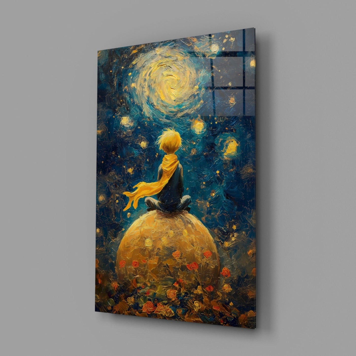 The Little Wanderer: Starry Night Glass Wall Art || Designer Collection