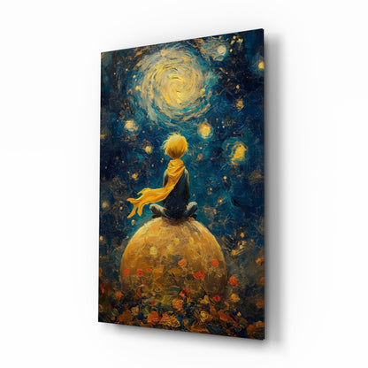 The Little Wanderer: Starry Night Glass Wall Art || Designer Collection