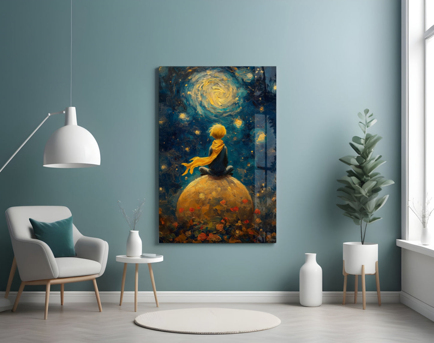 The Little Wanderer: Starry Night Glass Wall Art || Designer Collection