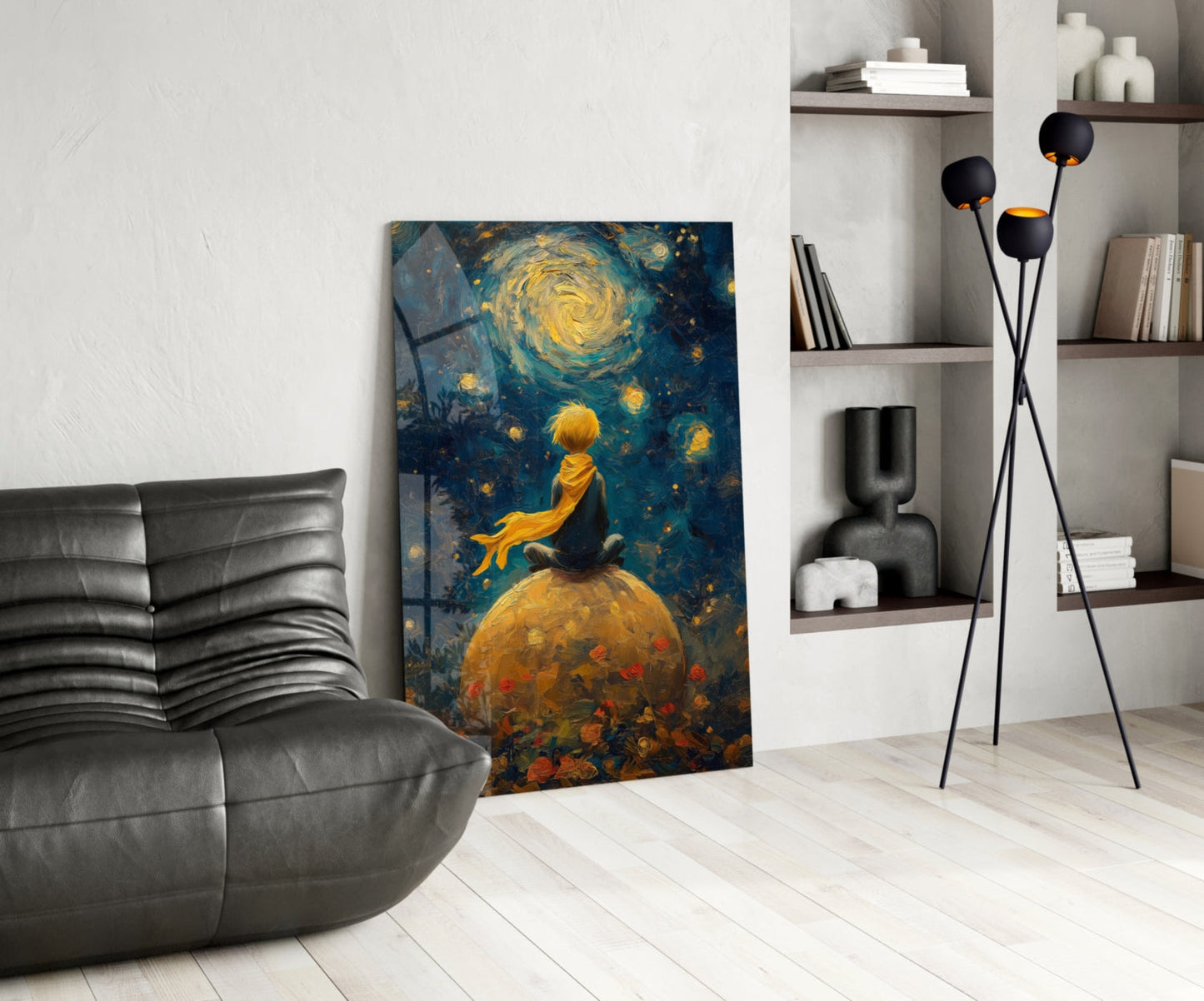 The Little Wanderer: Starry Night Glass Wall Art || Designer Collection