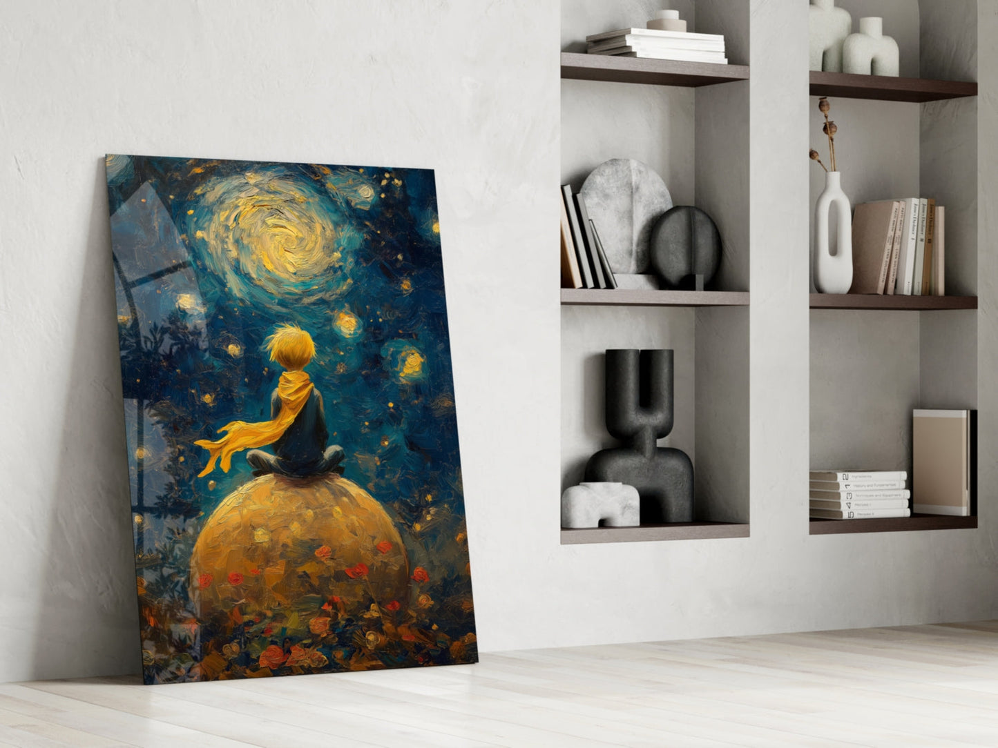 The Little Wanderer: Starry Night Glass Wall Art || Designer Collection