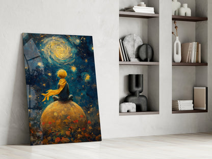The Little Wanderer: Starry Night Glass Wall Art || Designer Collection