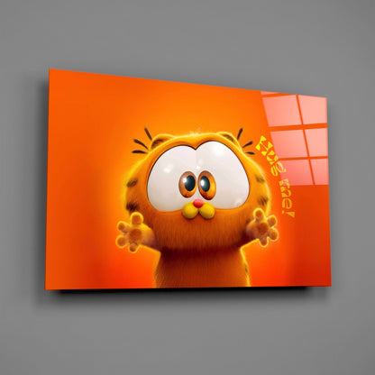 Cute Lazy Orange Cat Glass Wall Art || Designer Collection