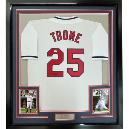 Framed Autographed/Signed Jim Thome 35x39 Cleveland White Baseball Jersey JSA COA