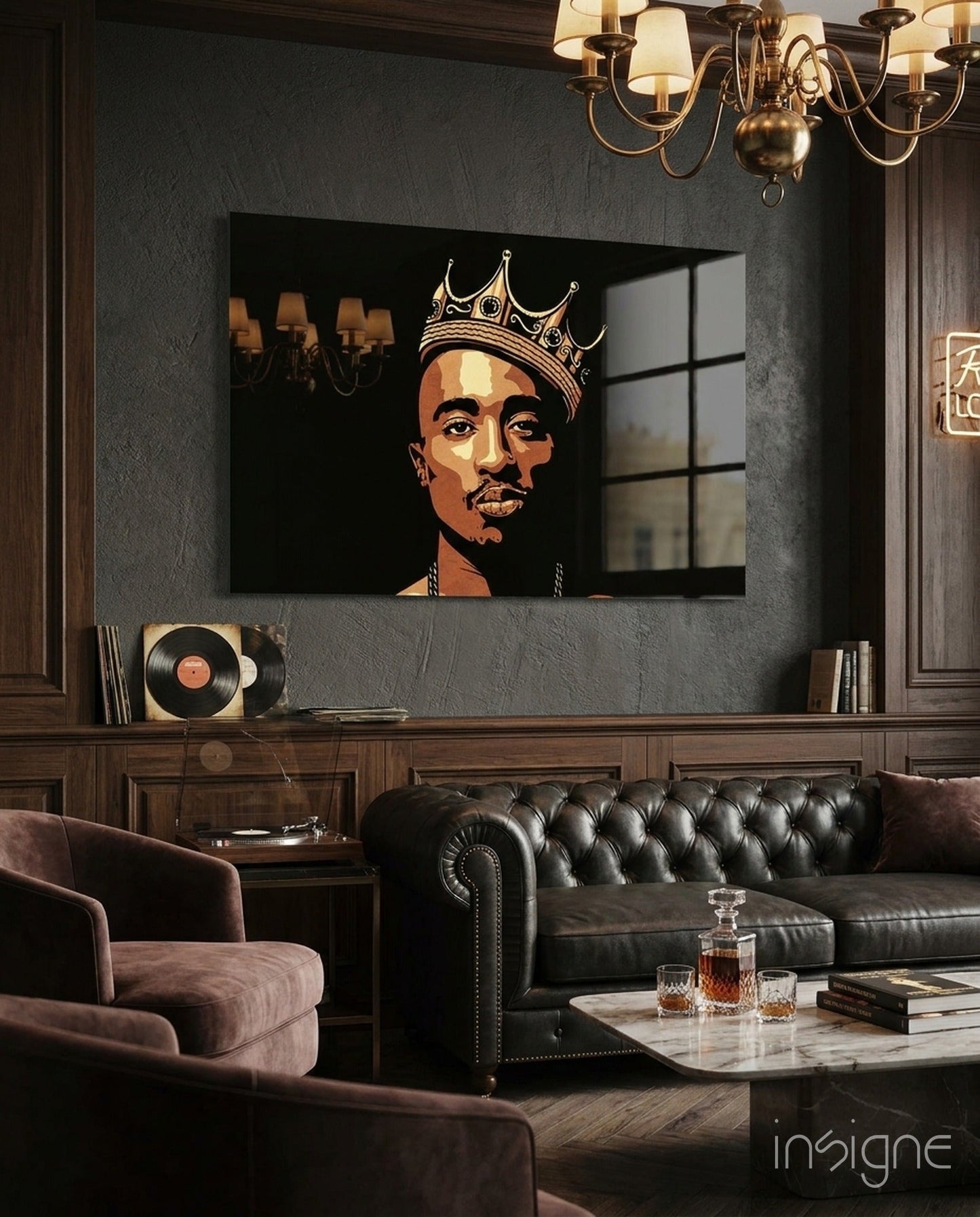 Golden Crown Rapper Pop Art Portrait Glass Wall Art