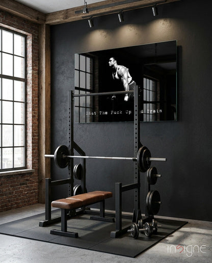 Black And White Pull Up Athlete Gym Glass Wall Art