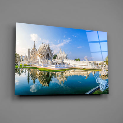 Elegant White Temple Reflection Glass Wall Art