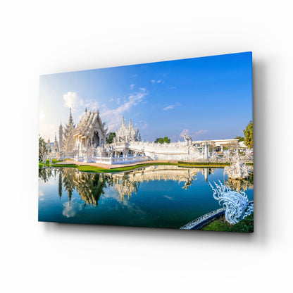 Elegant White Temple Reflection Glass Wall Art