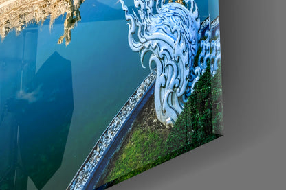 Elegant White Temple Reflection Glass Wall Art