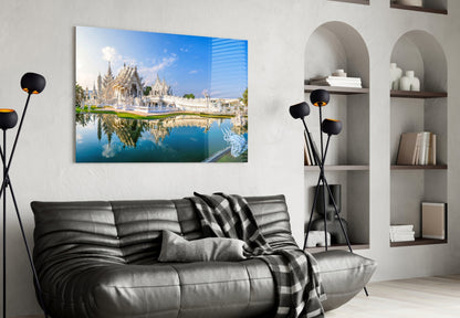 Elegant White Temple Reflection Glass Wall Art