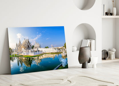 Elegant White Temple Reflection Glass Wall Art