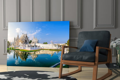 Elegant White Temple Reflection Glass Wall Art