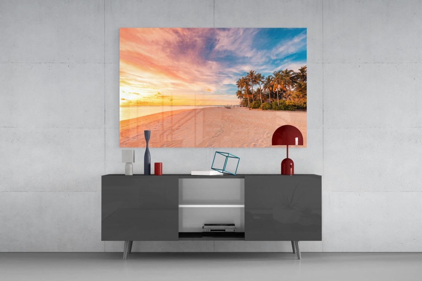 Sunset Palm Beach Glass Wall Art