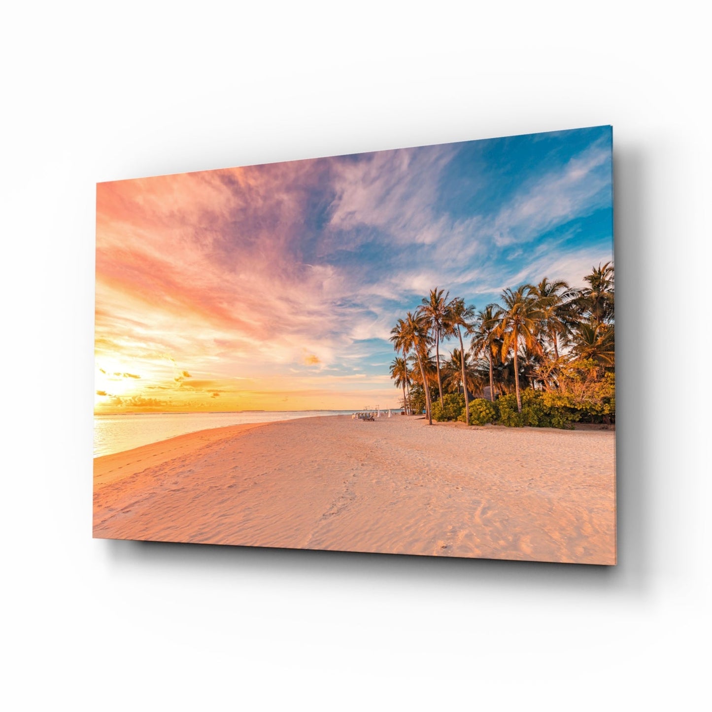 Sunset Palm Beach Glass Wall Art