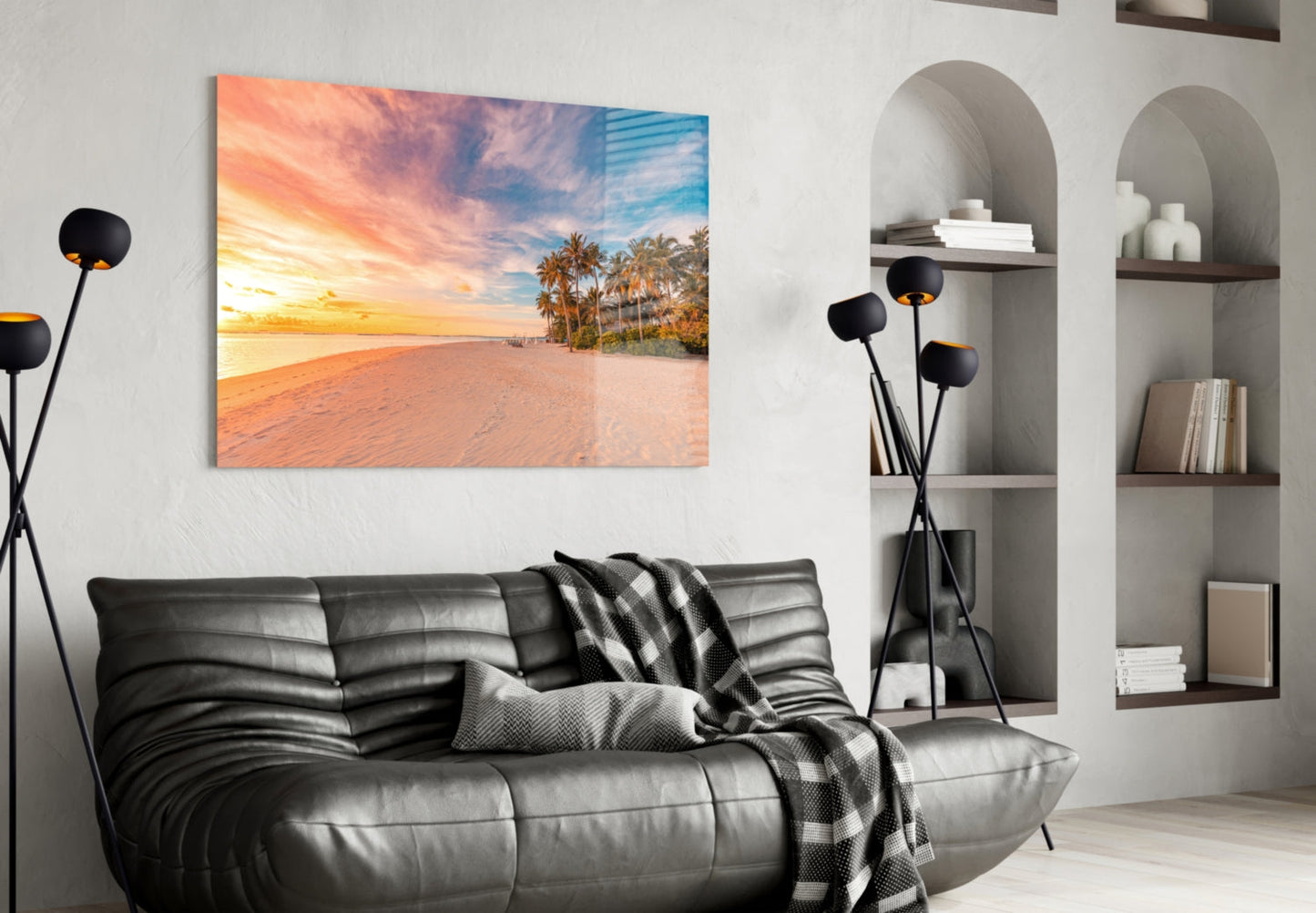 Sunset Palm Beach Glass Wall Art