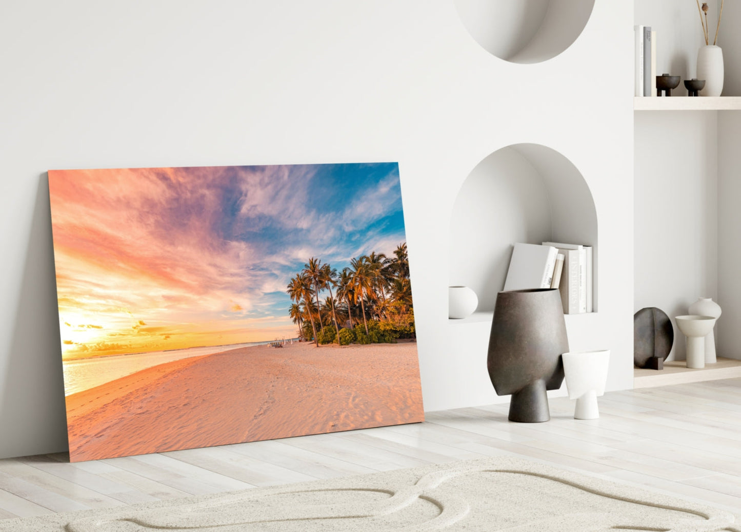 Sunset Palm Beach Glass Wall Art