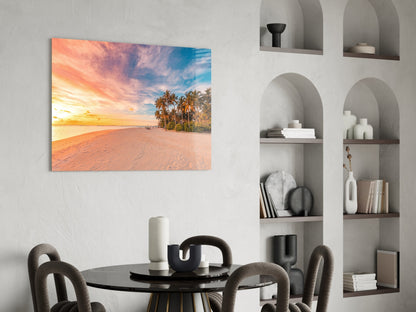Sunset Palm Beach Glass Wall Art