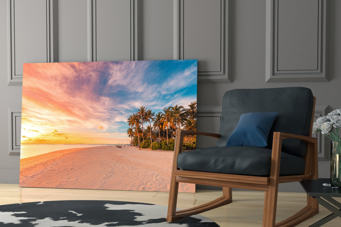 Sunset Palm Beach Glass Wall Art
