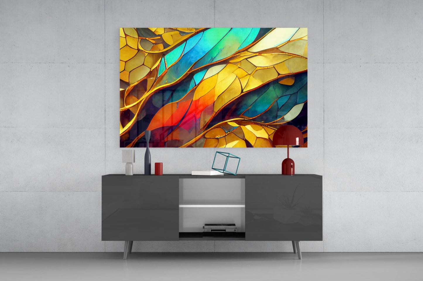 Vibrant Mosaic Leaves Glass Wall Art