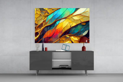 Vibrant Mosaic Leaves Glass Wall Art