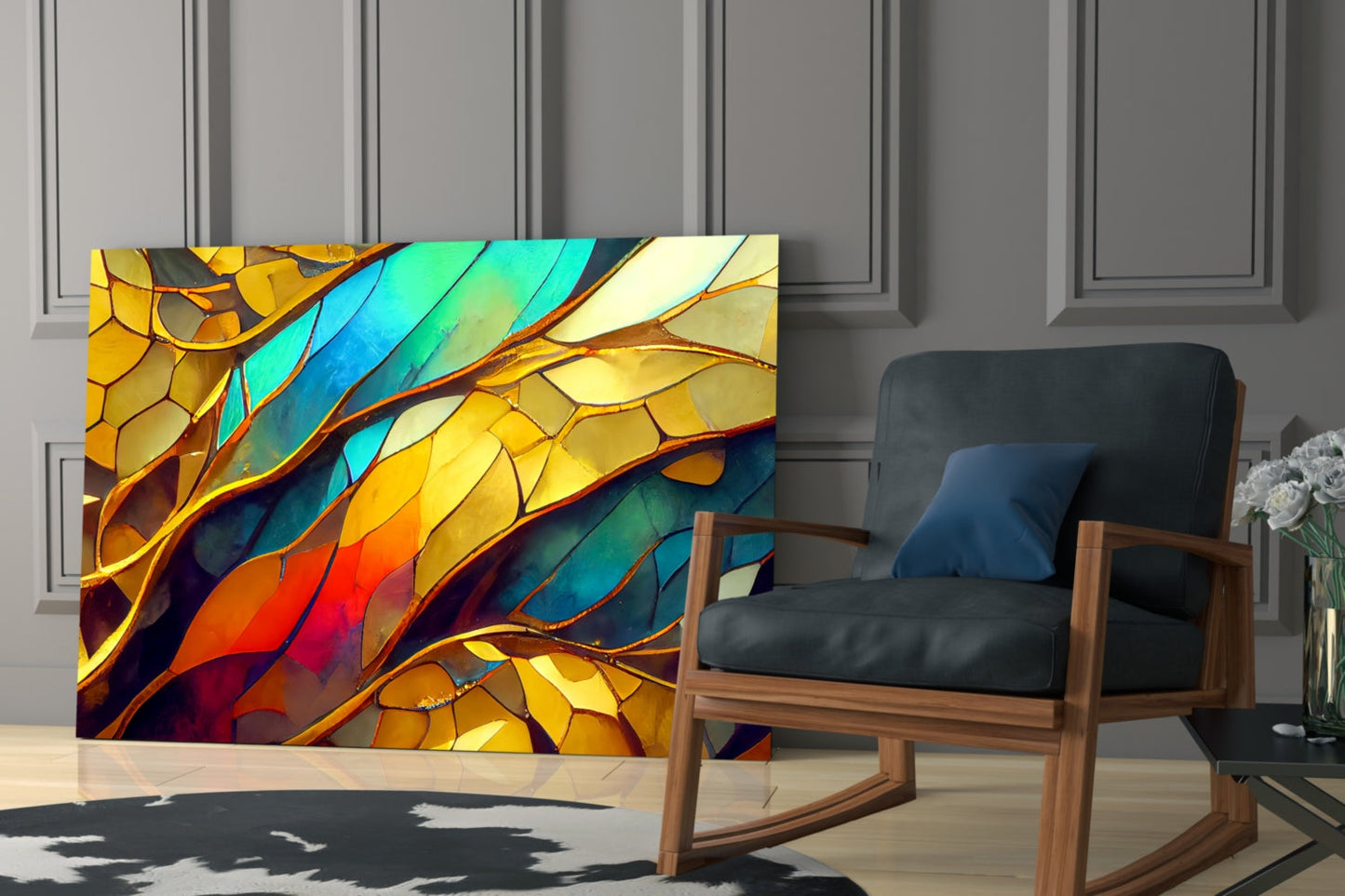 Vibrant Mosaic Leaves Glass Wall Art